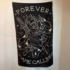Forever Came Calling band Rose & Skulls Wall Tapestry